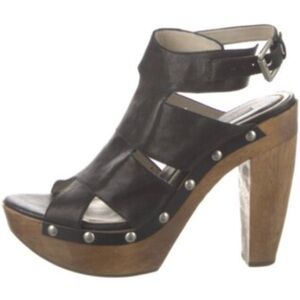 Vera Wang Lavender Label Leather Wood Sole Platform Gladiator Strap Sandal Heels